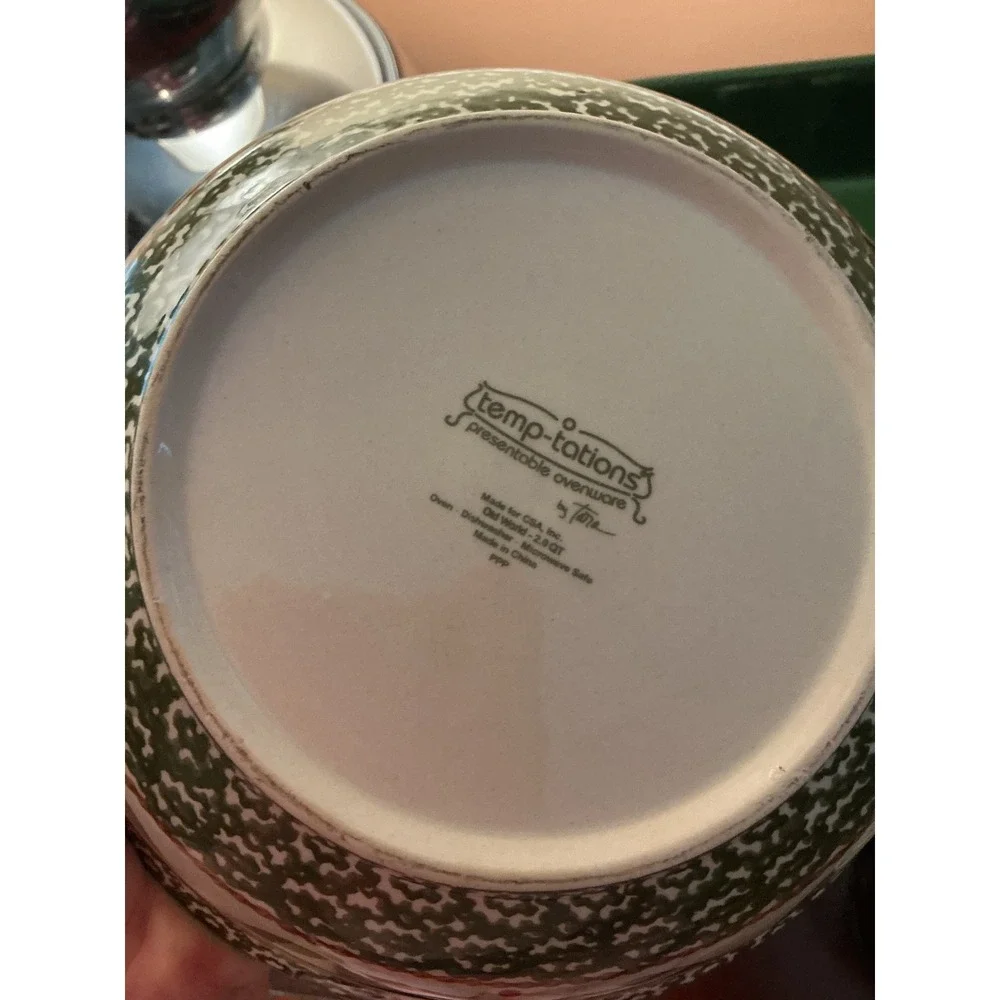 Temp-tations Old World Green 8pc Vintage Casserole Serving Set Bird S&P Shakers
